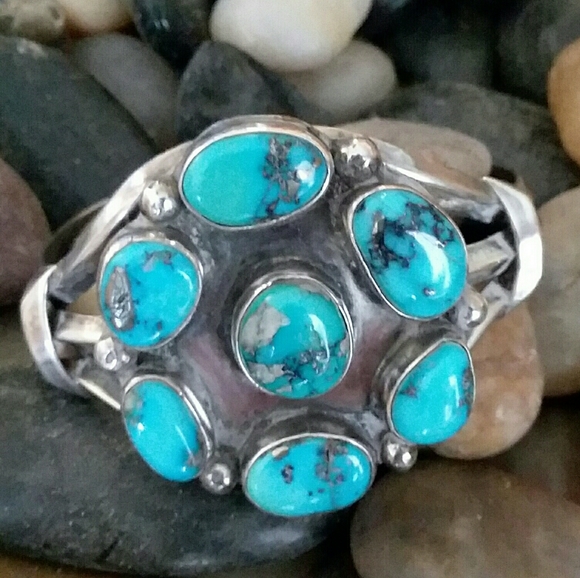 Navajo Sterling Silver Turquoise Cuff Bracelet - Picture 7 of 11